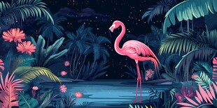 夜下火烈鸟的丛林奇遇