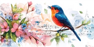 花鸟音符图 灵动自然之美