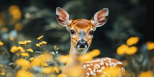 林间小鹿于繁花中凝望