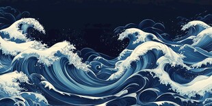 汹涌海浪夜景图