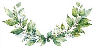 绿叶花环水彩插画