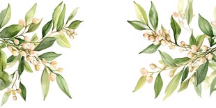 水彩风绿叶花卉装饰元素