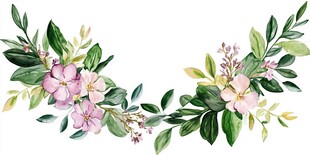 手绘花卉绿叶弧形装饰图