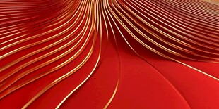 红色背景上的金色线条纹理