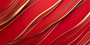 红色背景上的金色飘逸线条