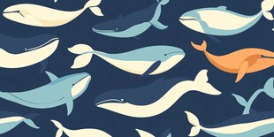 海洋鲸鱼卡通无缝图案