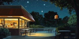 夜晚温馨的户外餐厅场景