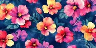缤纷水彩木槿花无缝图案
