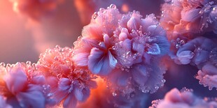 梦幻粉色花朵上的晶莹水珠