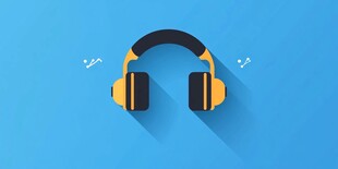 时尚黄色耳机在蓝色背景