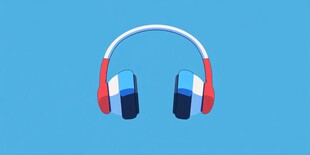 简约风红蓝耳机插画