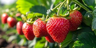 饱满诱人的田间成熟草莓