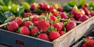 新鲜草莓装满木盒