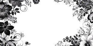 黑白花卉边框装饰图案