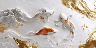 水墨金纹锦鲤艺术画面