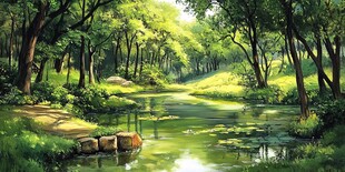 森林中的静谧溪流美景