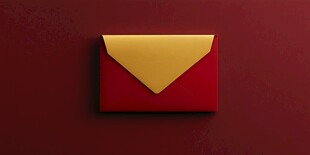 红色背景上的红黄双色信封