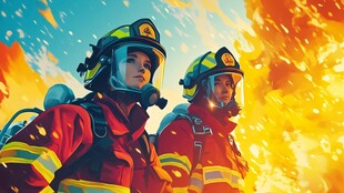 英勇消防员奋战火海瞬间