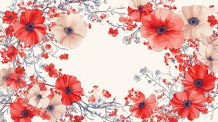 红色花卉环绕的浪漫图案