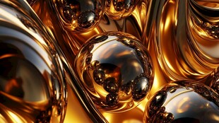 金色液态球体抽象艺术画面