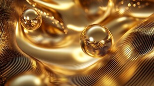 金色流体中的璀璨圆球