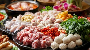 丰富火锅食材摆满一桌