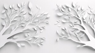 立体剪纸风对称树枝图案