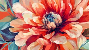 绚丽多彩大丽花油画