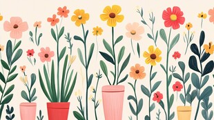 缤纷盆栽花卉插画