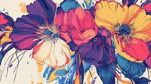 缤纷多彩花卉艺术插画