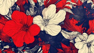 红白色系花卉图案设计