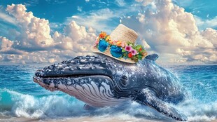 戴草帽的梦幻鲸鱼在海洋