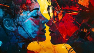 抽象双人亲密艺术画面