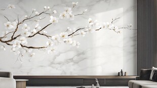 新中式玉兰花背景墙设计