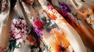 绚丽花卉图案丝绸面料