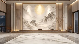 中式山水客厅背景墙设计