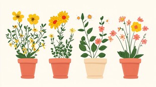 盆栽花卉插画 清新自然风