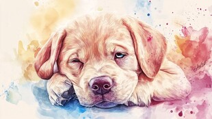水彩绘慵懒可爱拉布拉多犬