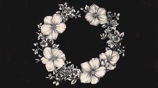 花卉花环黑白简约插画