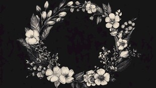 黑白花卉花环装饰图案