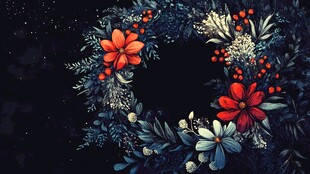 梦幻花卉花环插画