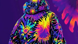 多彩扎染风连帽外套背影