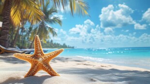 海滩上的海星与美丽海景