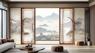 中式客厅之山水屏风美景