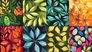 多彩植物图案无缝背景集合