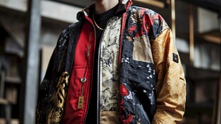 潮流拼色印花男士夹克