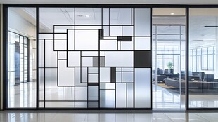 现代几何图案玻璃隔断门