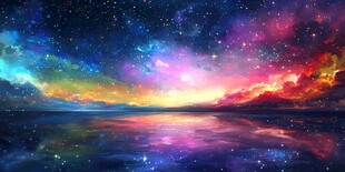 梦幻星空下的静谧湖面