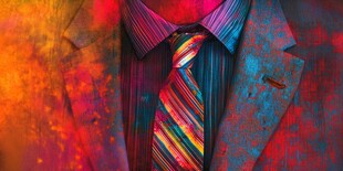 彩色艺术风的西装领带搭配