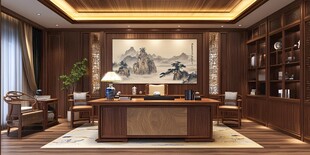 中式风格豪华办公室场景
